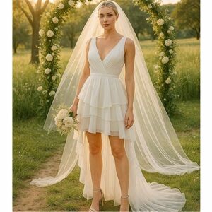 Mac Duggal HIGH LOW TIERED GOWN WITH BUILT IN BODYSUIT - 55320 white size 0